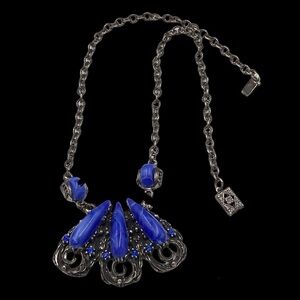 Vintage Victorian Revival Blue Lucite Ornate Necklace